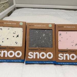 happiest baby SNOO Sheet - Pink, Gray, Cream Star Print (3-Pack)